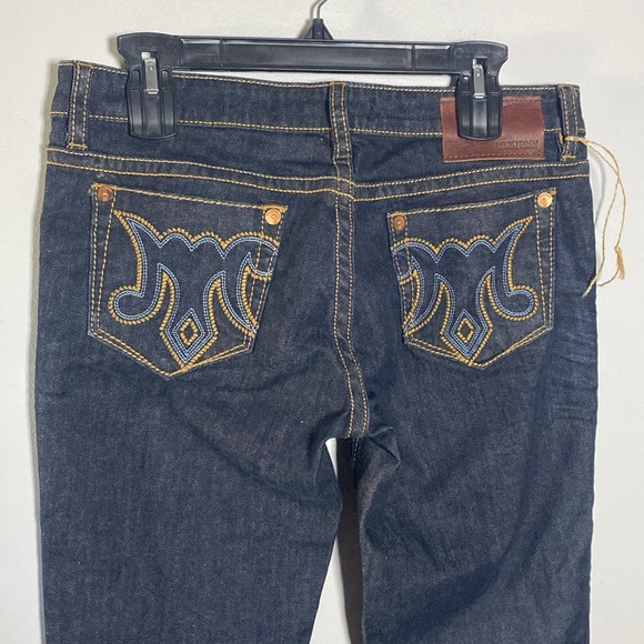 MEK Avalon Cigarette Jeans NWT Women's 29 Dark Blue Denim Embroidered Low Rise - Picture 12 of 17